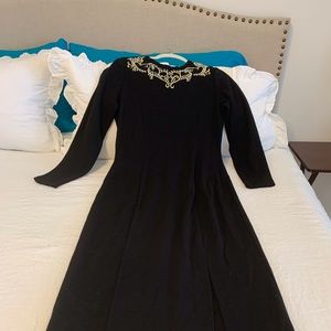 Chic Black Sweater Dress w Gold Silver Embroidery